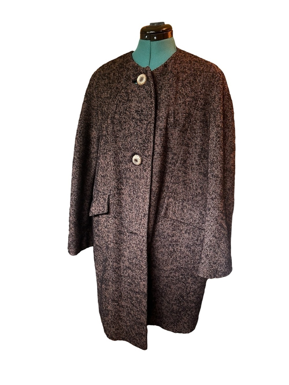 Vintage 1960’s Betty Rose Wool Boucle Coat Brown & Black Union Tag